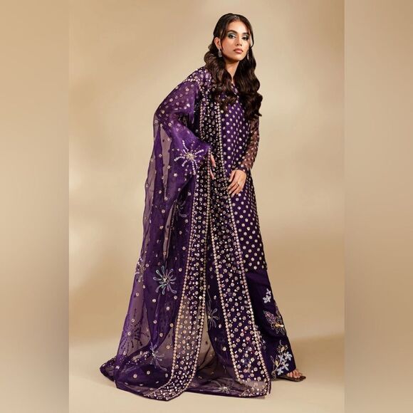 NUREH PAKISTANI DESIGNER FARSHI TINY TWINKLES WILD BEAUTY DRESS 3 PIECE - Picture 8 of 16